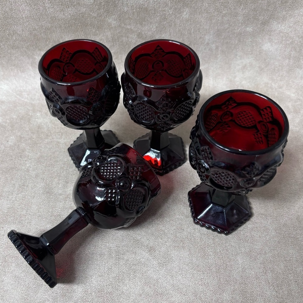 Set of 4 Avon Cape Cod Small Goblets, Ruby Red 1876 Replicas